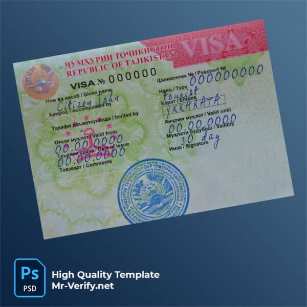 Tajikistan travel visa psd template