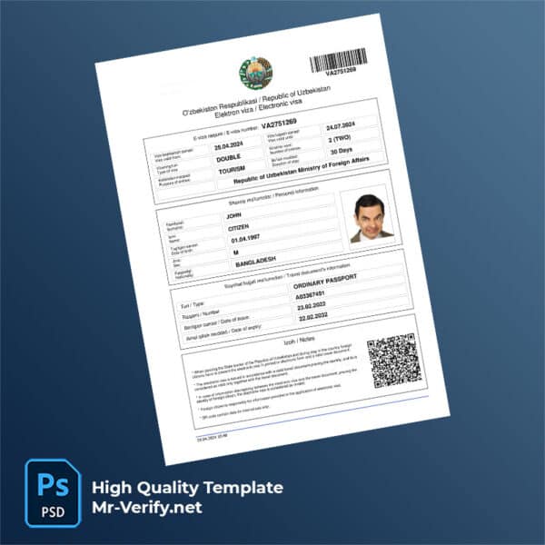 Uzbekistan evisa word and pdf template