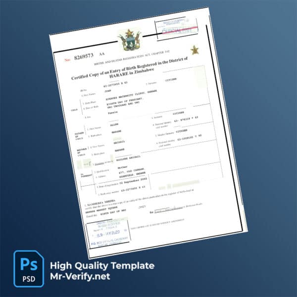 Zimbabwe birth certificate word and pdf template