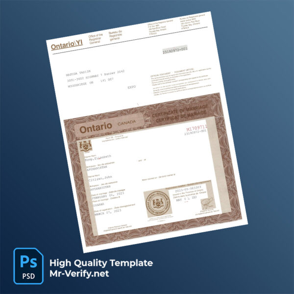 Canada marriage certificate word and pdf template