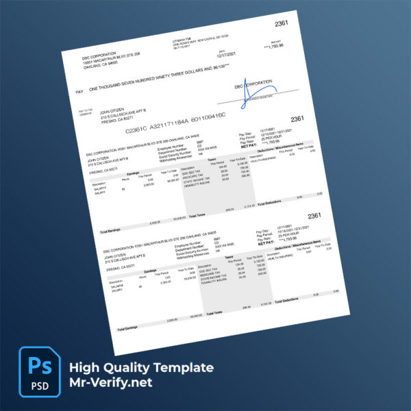 DBC Corporation pay stub word and pdf template