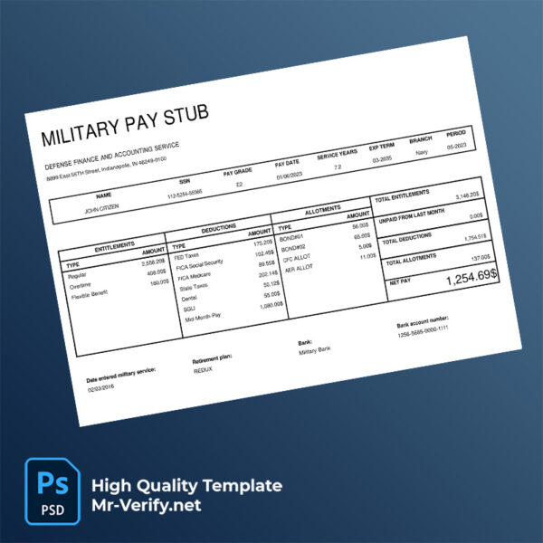 Defense Finance and Accounting Service pay stub word and pdf template