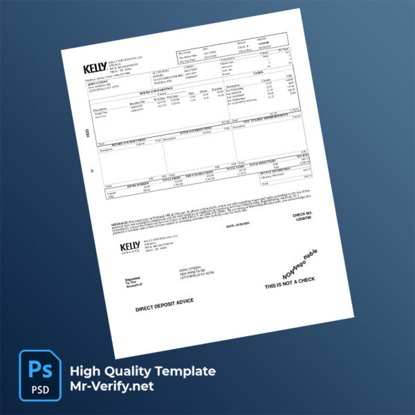 Kelly Services USA LLC pay stub word and pdf template