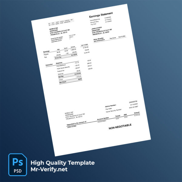 Mobile Ink earning statement word and pdf template
