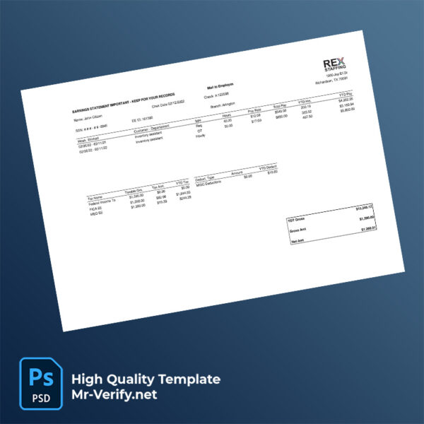 Rex Staffing earning statement word and pdf template