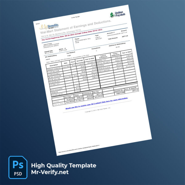Wal-Mart Earning Statement word and pdf template