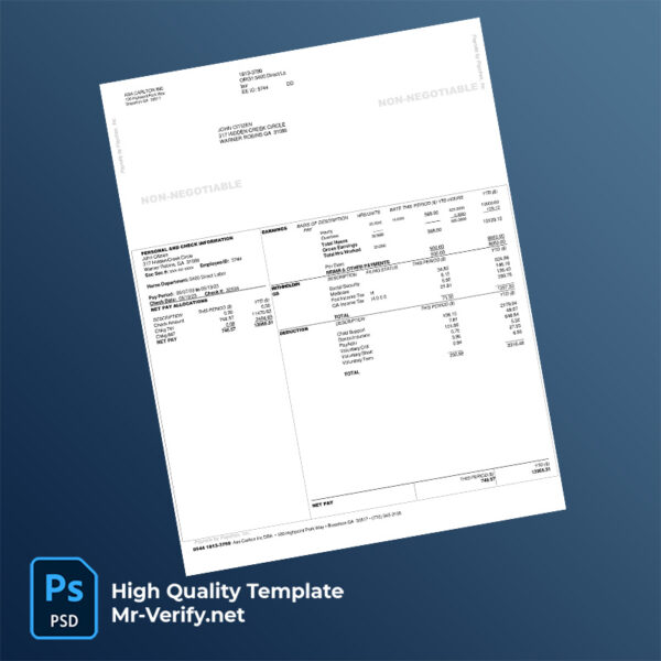 ASA Carlton Inc pay stub word and pdf template