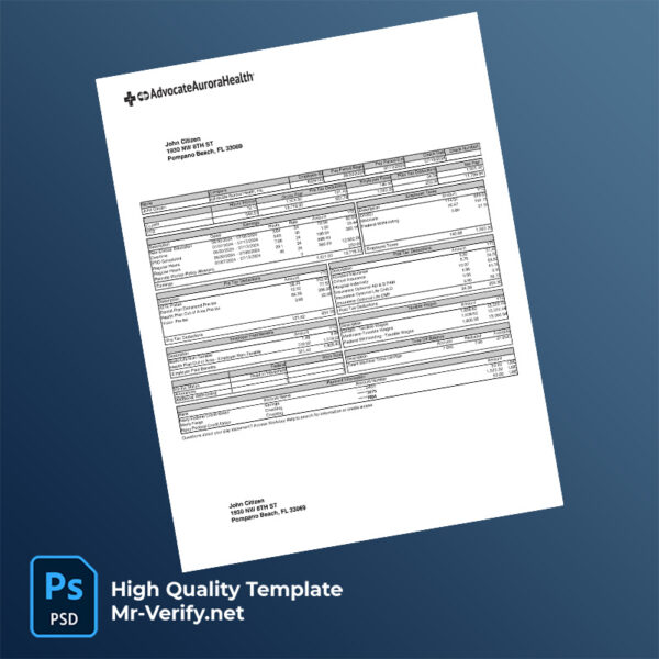 Advocate Aurora Health pay stub word and pdf template