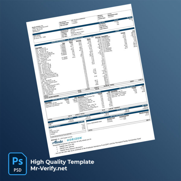 Alaska Airlines Inc earning statement word and pdf template
