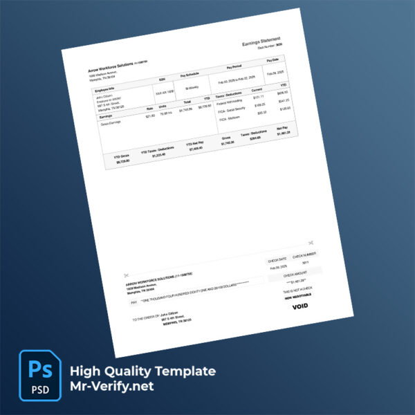 Arrow Workforce Solutions earning statement word and pdf template