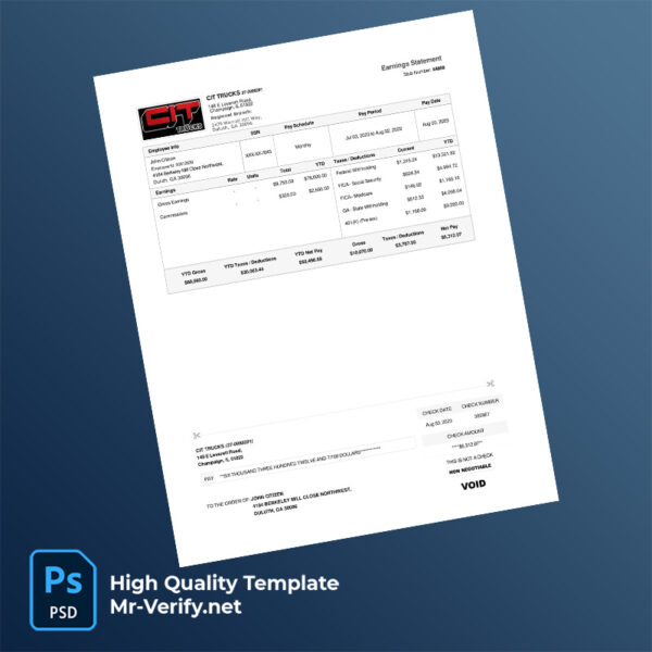 CIT TRUCKS earning statement word and pdf template