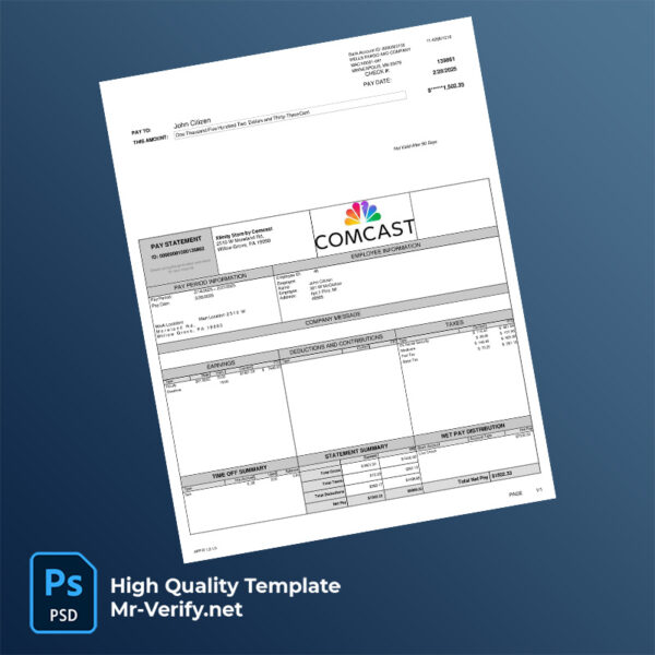 COMCAST earning statement word and pdf template