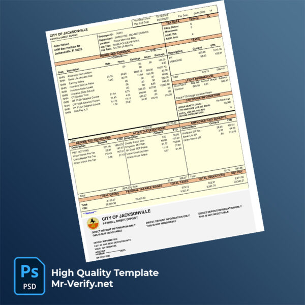 City of Jacksonville pay stub word and pdf template
