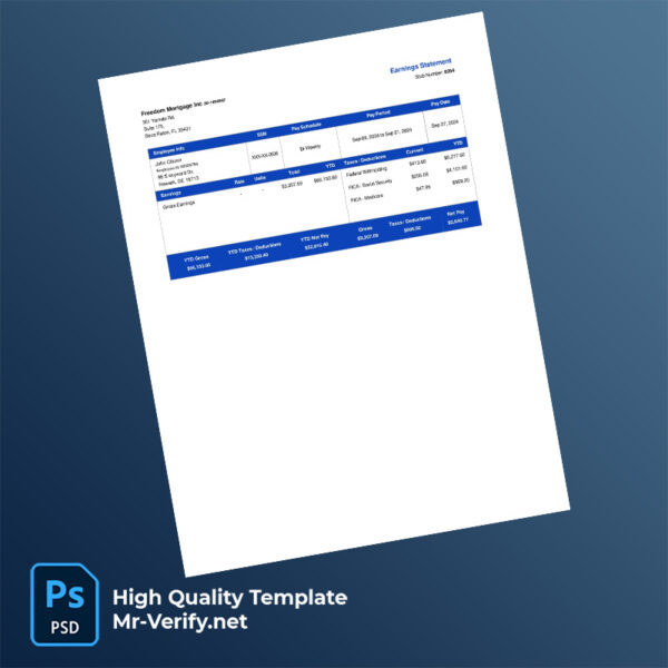 Freedom Mortgage Inc earning statement word and pdf template