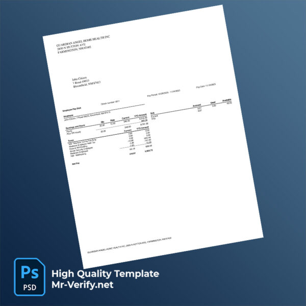 Guardian Angel Home Health Inc pay stub word and pdf template