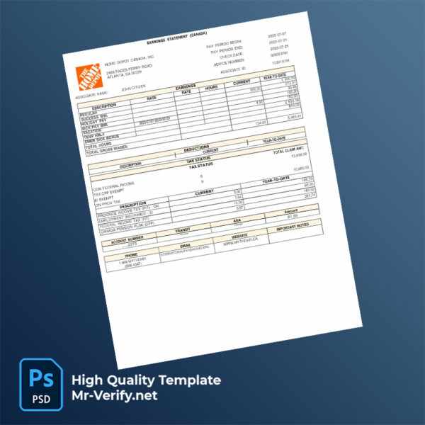 Home Depot Canada Inc earning statement