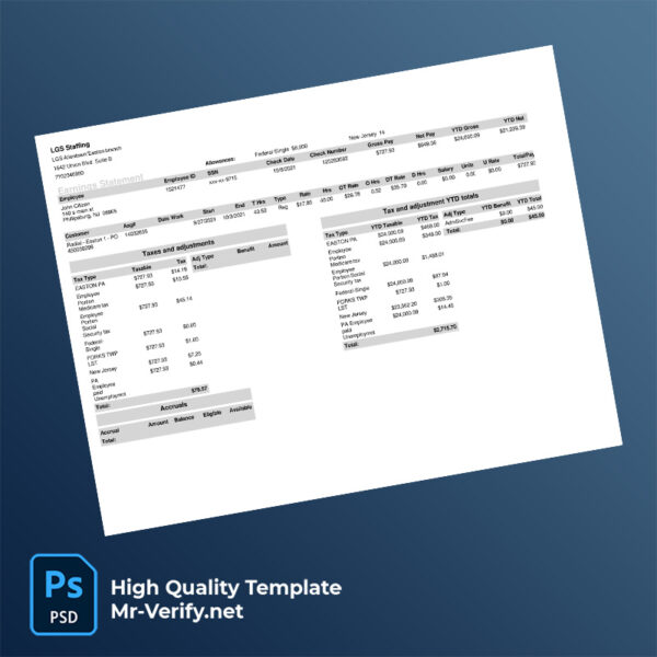 LGS Staffing earning statement word and pdf template