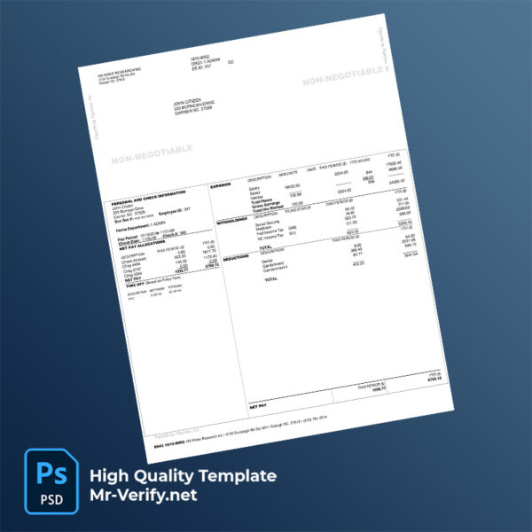 M3 Wake Research Inc pay stub word and pdf template