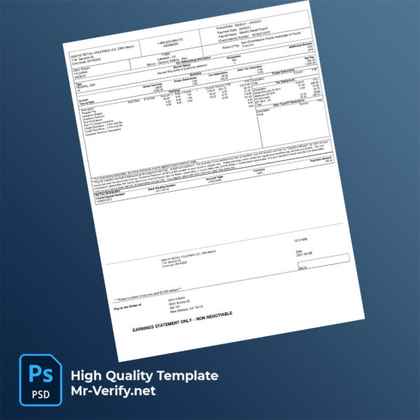 Macy’s Retail Holdings LLC pay stub word and pdf template