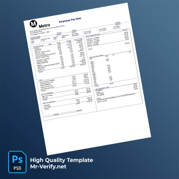 Metropolitan Transportation Authority pay stub word and pdf template