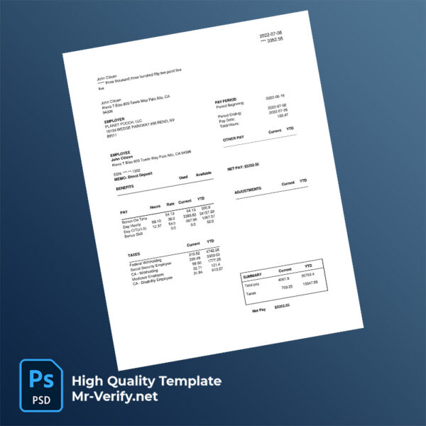 Planet Pooch LLC pay stub word and pdf template