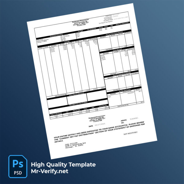 Restaurant Personnel Inc pay stub word and pdf template