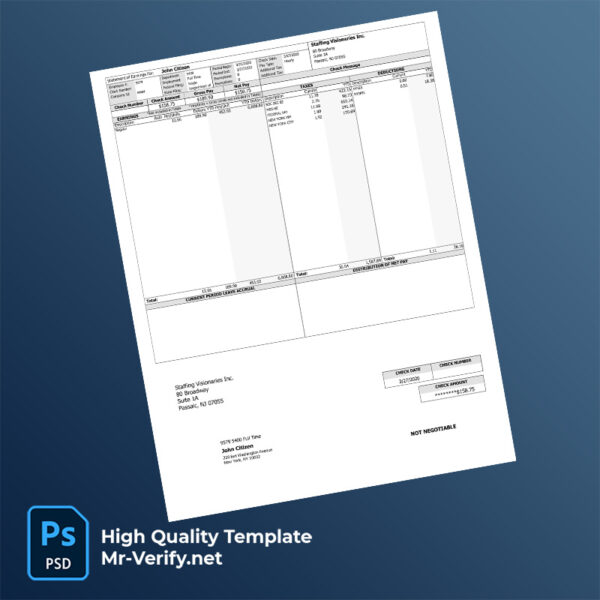 Staffing Visionaries Inc earning statement word and pdf template