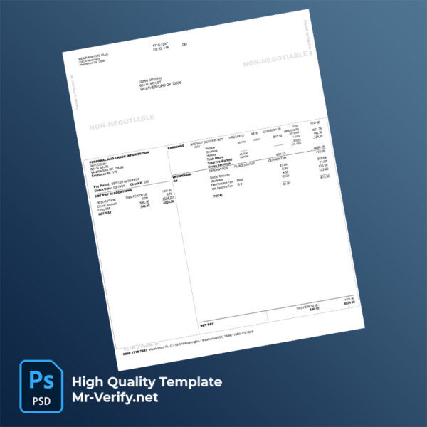 Instant Editable Weatherford PLLC Pay Stub Template