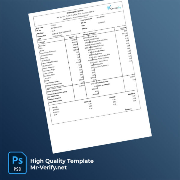 Channelplay Limited payslip word and pdf template