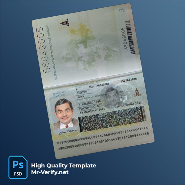 Editable Ecuador Passport PSD Template