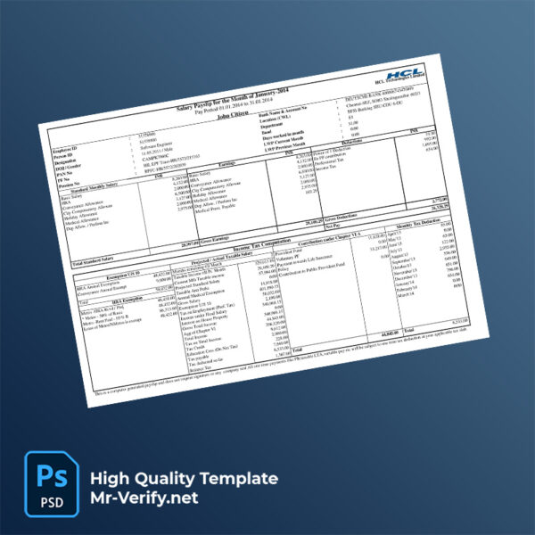 HCL Technologies Limited payslip word and pdf template