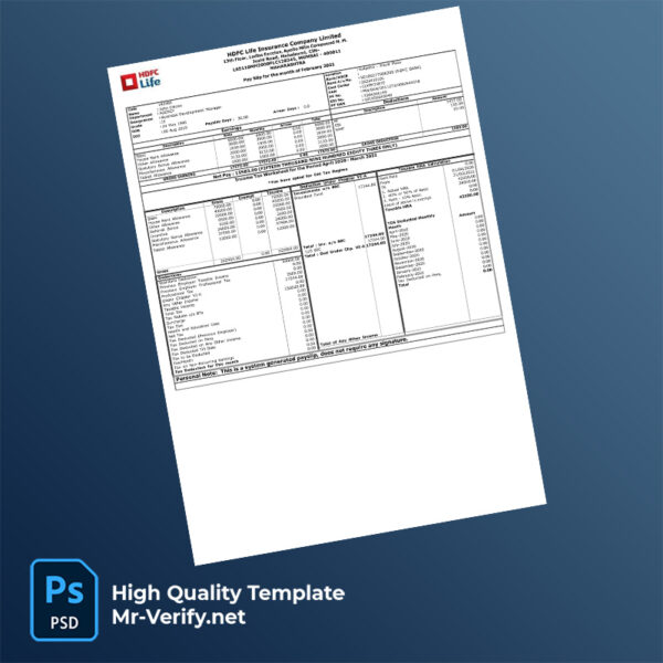 HDFC Life Insurance Company Limited payslip word and pdf template