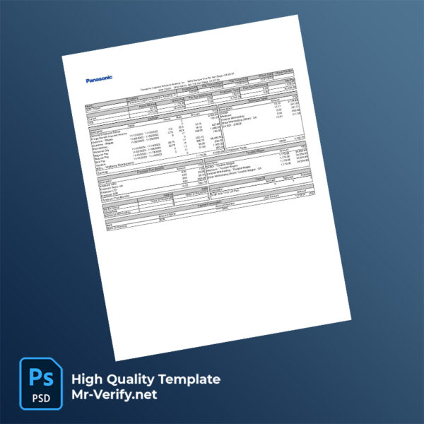 Panasonic Logistics Solutions America Inc pay stub word and pdf template