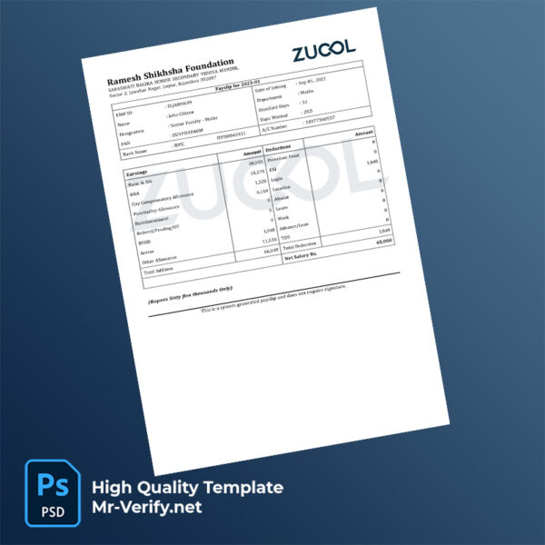 Ramesh Shikhsha Foundation payslip word and pdf template