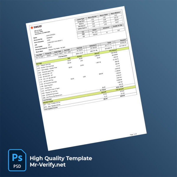 SMUD pay stub word and pdf template