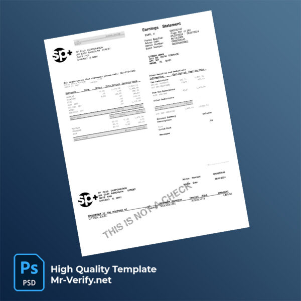 SP Plus Corporation earning statement word and pdf template