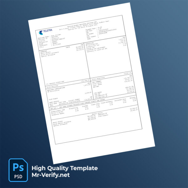 Telstra Global Business Services LLP payslip word and pdf template