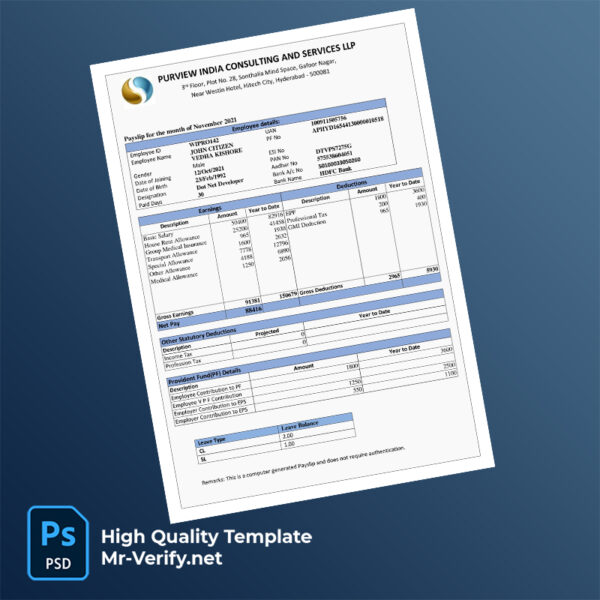 Urview India Consulting and Services LLP payslip word and pdf template