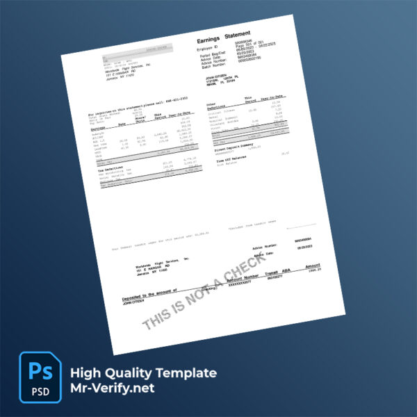 Worldwide Flight Services Inc earning statement word and pdf template