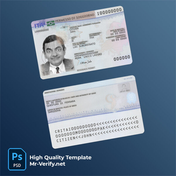Italy resident permit card psd template 12000 dpi