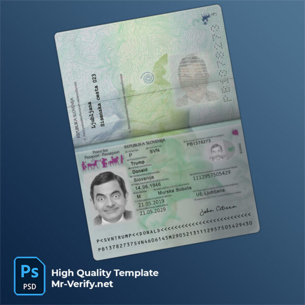 Slovenia Passport PSD Template