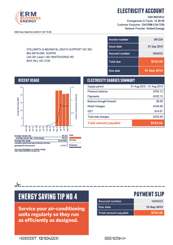 Australia ERM Power Retail Pty Ltd Editable Electricity Bill Template in Word and PDF formats 2 page