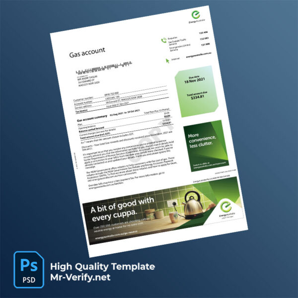Australia EnergyAustralia Editable Gas Bill Template in Word and PDF formats