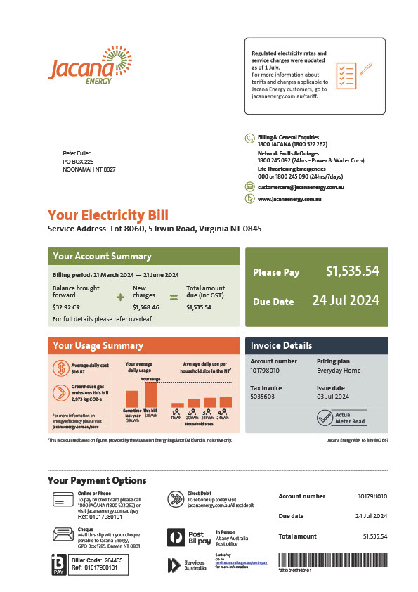 Australia Jacana Energy Editable Electricity Bill Template in Word and PDF formats 3 page