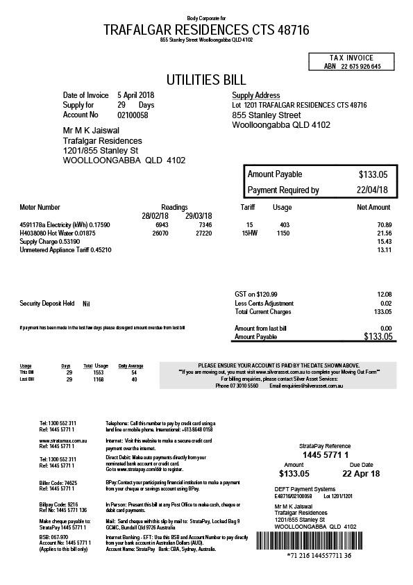 Australia Silver Asset Services Editable Utilities Bill Template in Word and PDF formats