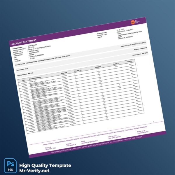 Australia AU Bank Statement Template in Word and PDF formats 2 page Australia AU Bank Statement Template in Word and PDF formats 2 page