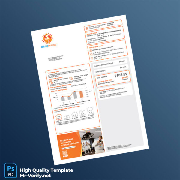 Australia Alinta Energy Editable Utility Bill Template in Word and PDF formats 2 page