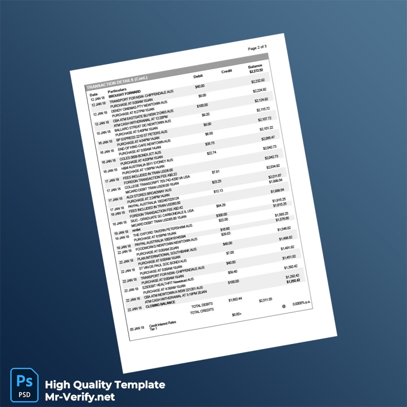 Australia Bankwest Bank Statement Template in Word and PDF formats 3 page Australia Bankwest Bank Statement Template in Word and PDF formats 3 page