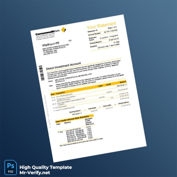 Australia Commonwealth Bank Statement Template in Word and PDF formats Australia Commonwealth Bank Statement Template in Word and PDF formats
