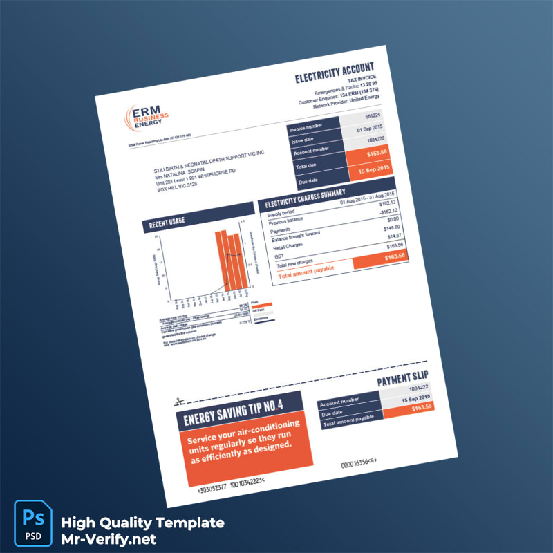 Australia ERM Power Retail Pty Ltd Editable Electricity Bill Template in Word and PDF formats 2 page Australia ERM Power Retail Pty Ltd Editable Electricity Bill Template in Word and PDF formats 2 page
